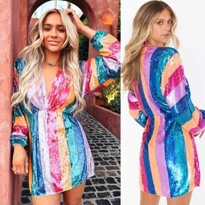 Show Me Your Mumu Kidman Mini Dress Women's XS Rainbow Pink